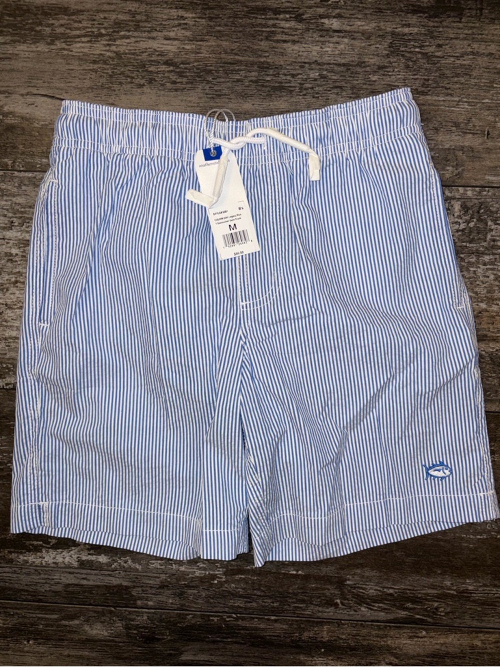 Boys SOUTHERN TIDE Light Blue Striped Swim Trunks NWT